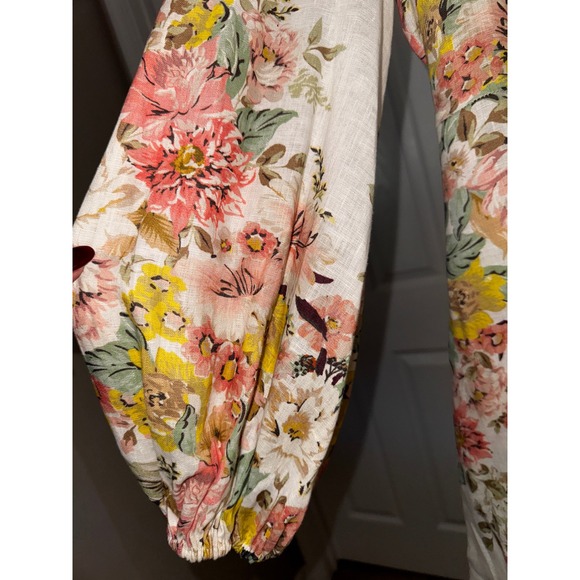 Zimmermann  Matchmaker Floral Linen Belted Mini Dress White Pink Yellow Size 8 - Picture 9 of 11